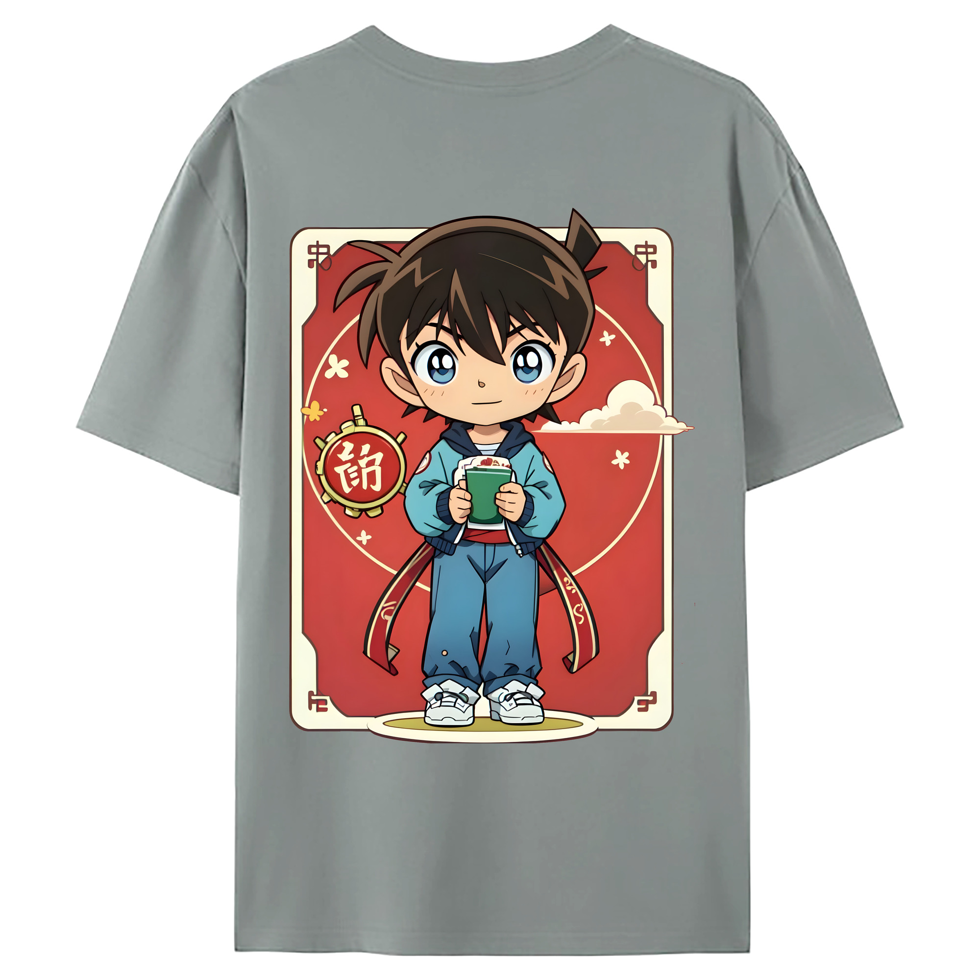 （画像用） 名探偵コナン 江戸川 コナン Detective Conan Conan Edogawa 綿100％ メンズ半袖Tシャツ（バックプリント） 通気性